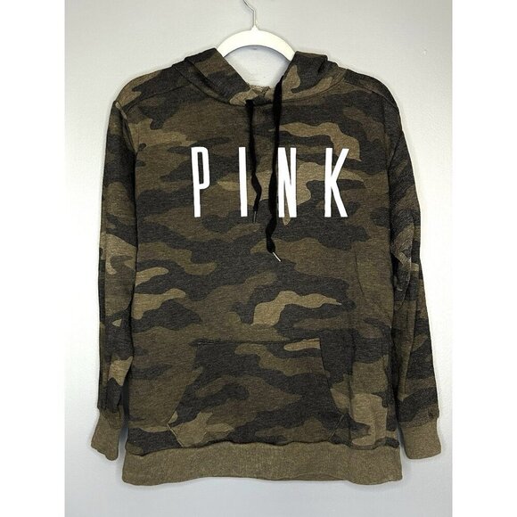 VICTORIAS SECRET PINK Hoodie Army Green Camo Lightweight Pullover Size XS Pocket - Picture 8 of 9